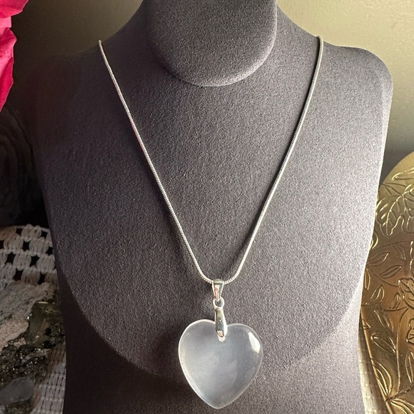 Rose Quartz Heart Pendant Necklace on Silver 925 Bail & Stainless Steel Chain - Picture 6 of 10